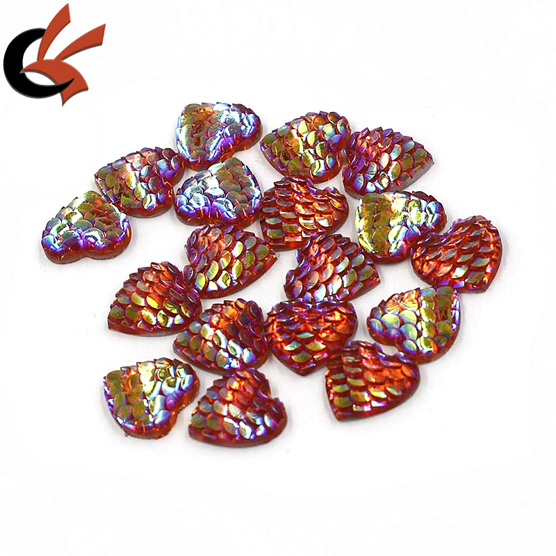 Sew on fish scales green AB heart shape resin beads resin rhinestones