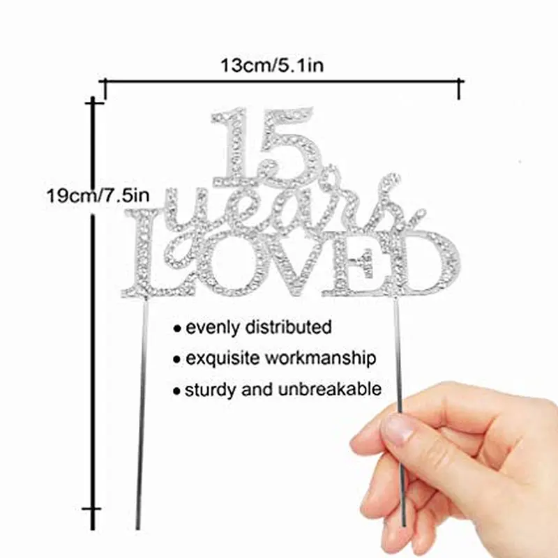 shinning crystal style  15 years loved cake topper  silver