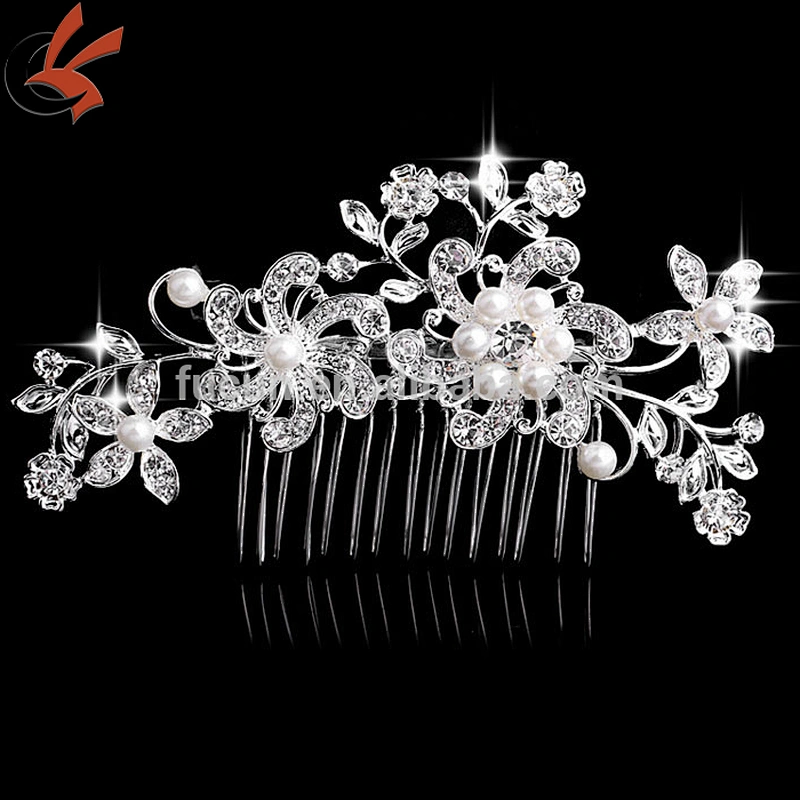 NEW Bridal Wedding Jewelry Crystal Rhinestone glass peacock Hair Comb Silver