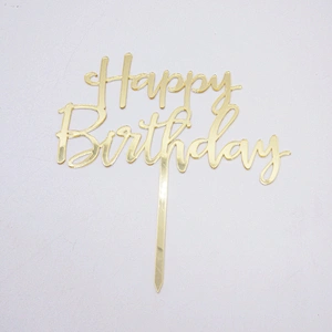 Mirror Gold Happy birthday Acrylic Cake Topper for Birthday Cake Decoration