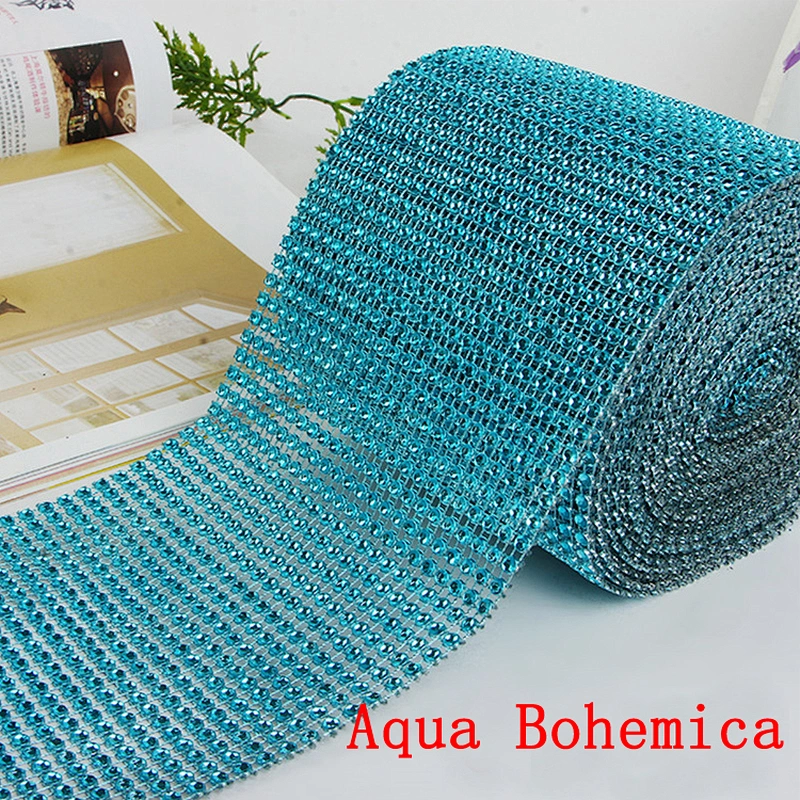 Gold Colourful Decorative 24 rows Plastic Rhinestone Mesh Trimming Guangzhou Supplier