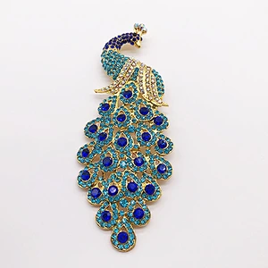 Peacock  Design blue crystal Rhinestone Brooch for anniversary