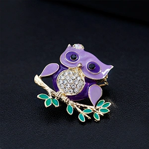 gold tone enamel cute animal owl brooch pin