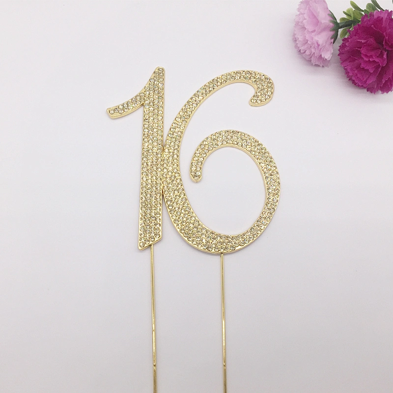 Favors Number 16 Gold Rhinestone Birthday Cake Topper Pick