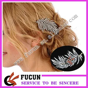hot sale Bridal Wedding hair comb Leaf rhinestone brooch comb