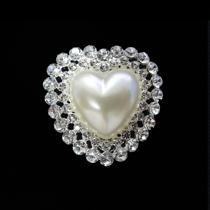 High quality silver plating heart shape rhinestone pearl brooch scarf buckle