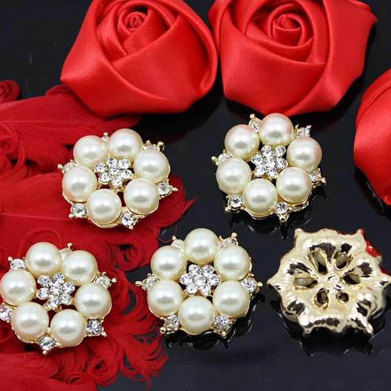 fashion hand made decorative rhinestone wedding pearl beads fabric flower brooch