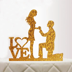 Hot Selling Customized couple style acrylic glitter Cake Topper For Wedding