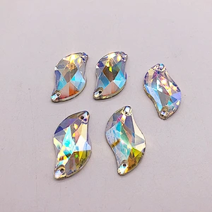Hot sale Flat back  S shape 21*28mm crystal  sewing  on glass stone for wedding dress