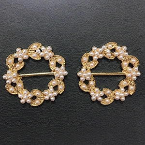 gold plating pearl flower round sash slider metal buckle for wedding party decoration