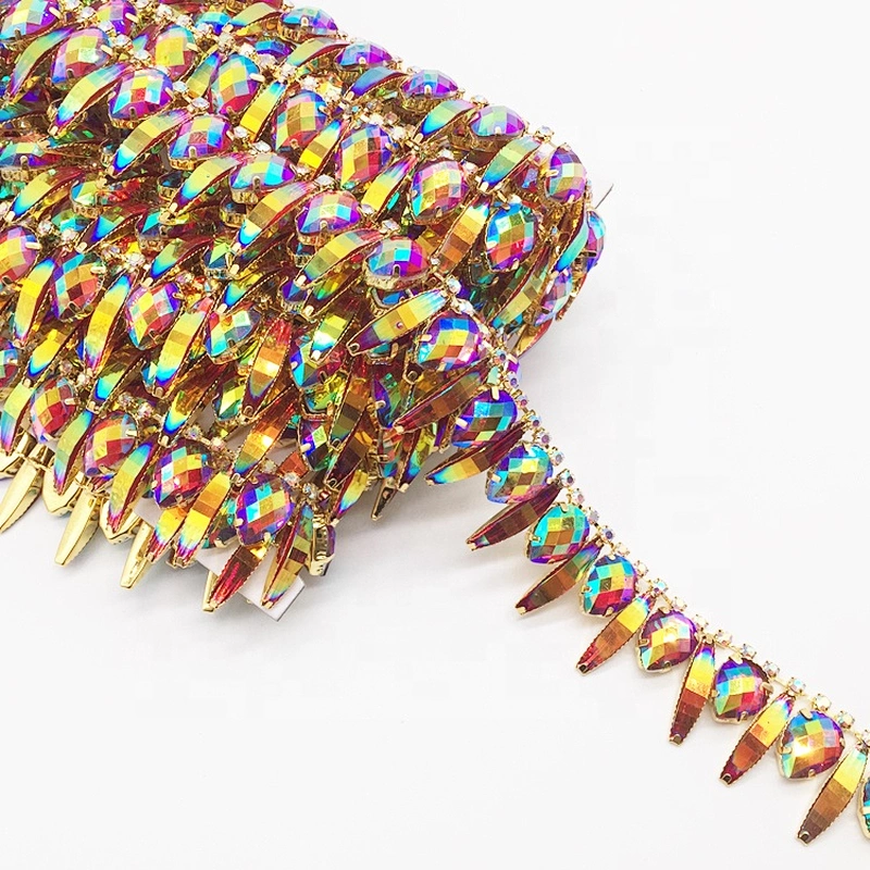 Sew on AB color resin beaded trimming resin rhinestone trim for decoration