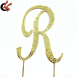 sparkly gold bling rhinestone letter R cake topper