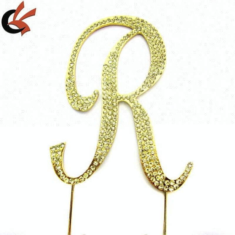 sparkly gold bling rhinestone letter R cake topper