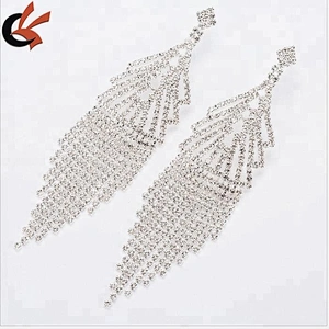 Diamante Rhinestone Long Tassel Earrings Dangle large Earrings Women Wedding Bridal Earrings