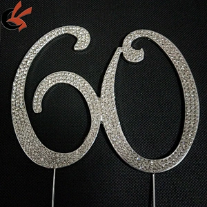 plating gold clear rhinestone number 60 wedding anniversary cake topper