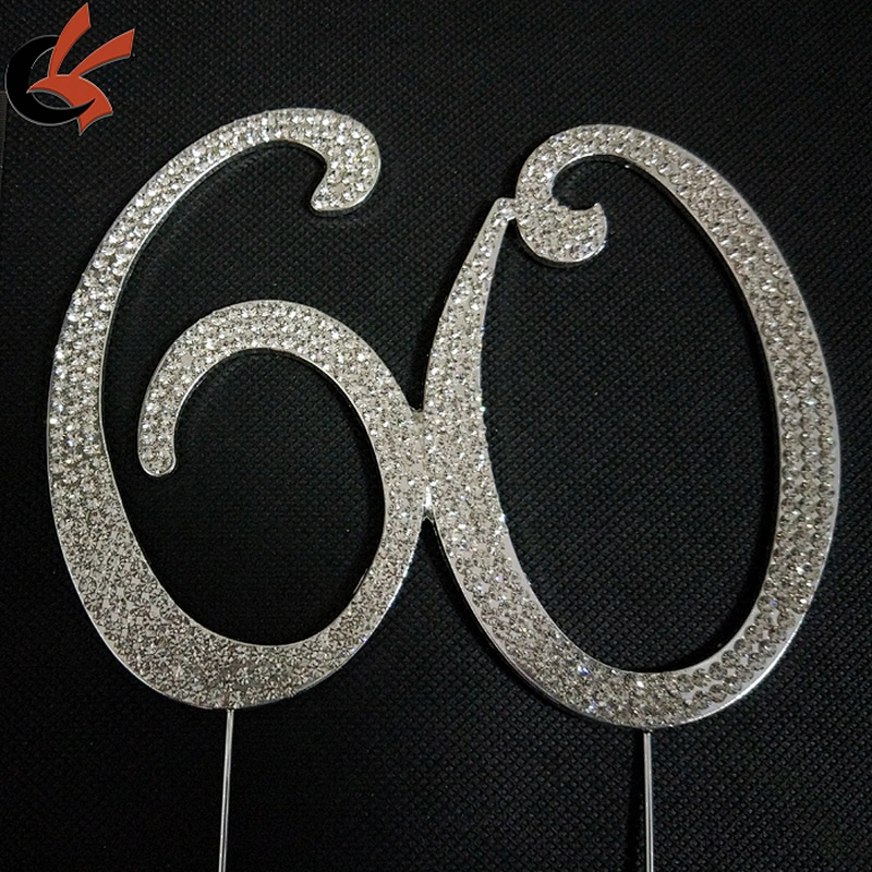 plating gold clear rhinestone number 60 wedding anniversary cake topper