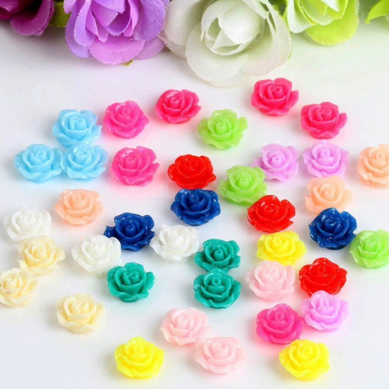 cheap 10mm resin rose flower assorted colour artificial floral rose for DIY dress decoration