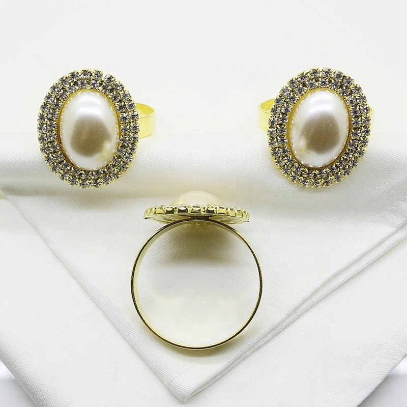 Factory Bulk Mass Production Cheap White Pearl Rhinestone Oval Napkin Ring Holder