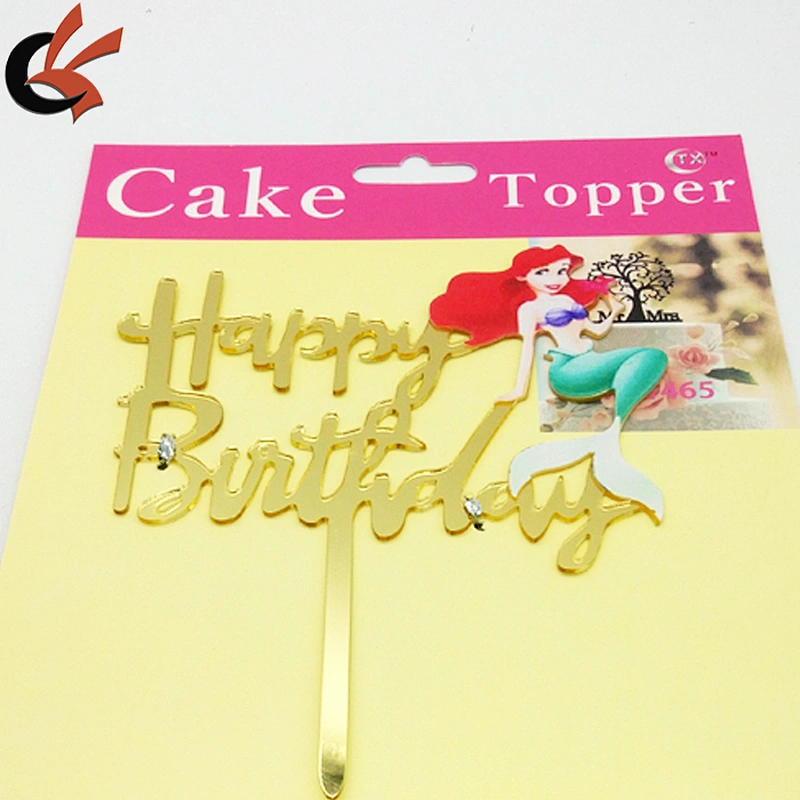 2019  Mirror Gold Happy Birthday Mermaid Acrylic Cake Topper