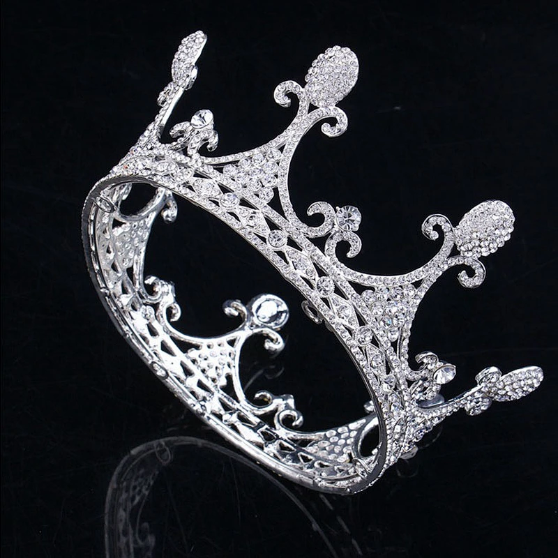 Retro Palace Style Sparkle  Rhinestone silver Baroque King Tiara  Crown