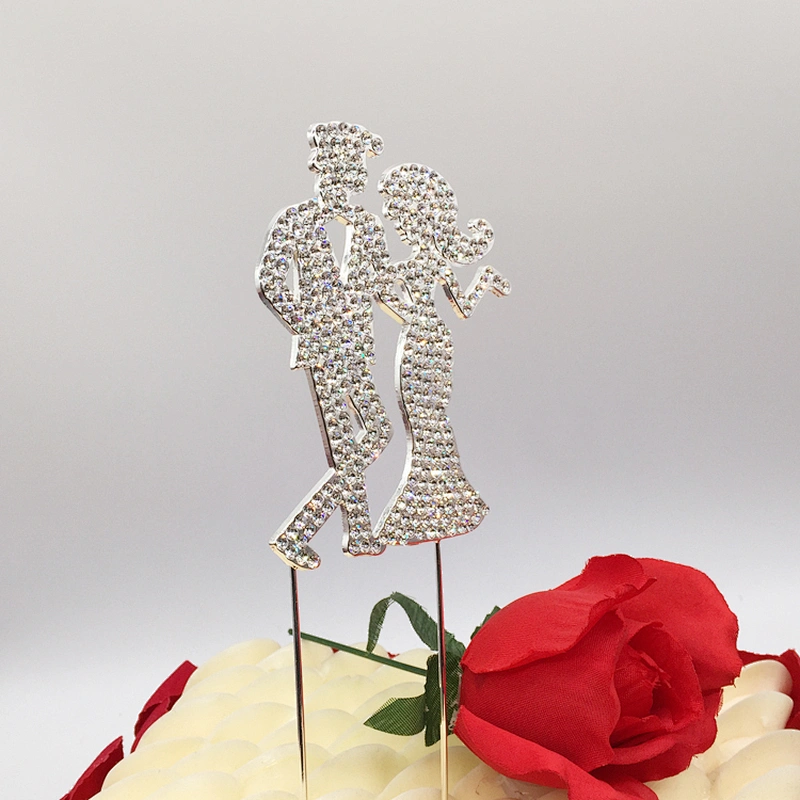dazzling rhinestone wedding Bride & Bridegroom dancing design crystal bridal cake topper wedding decor