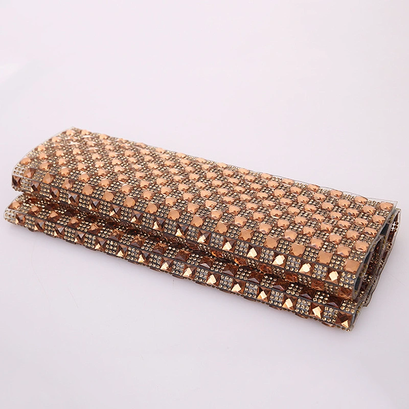 Hotfix Rhinestones Champagne Gold Color Hotfix Crystal Mesh Sheet for Garment Decor