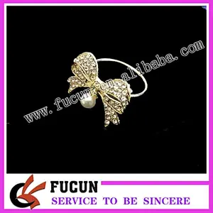 gold color bow pearl rhinestone design rhinestone napkin ring for hotel &restaurant decoration