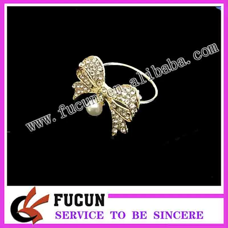 gold color bow pearl rhinestone design rhinestone napkin ring for hotel &restaurant decoration