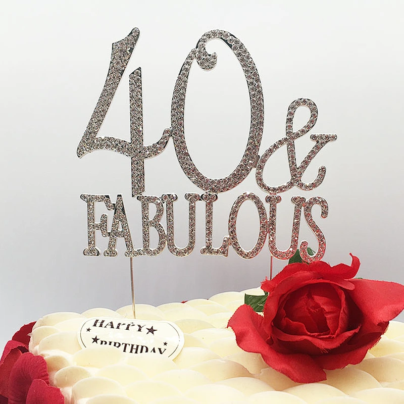 Customized Zinc alloyed silver plating 40 and fabulous cake topper birthday