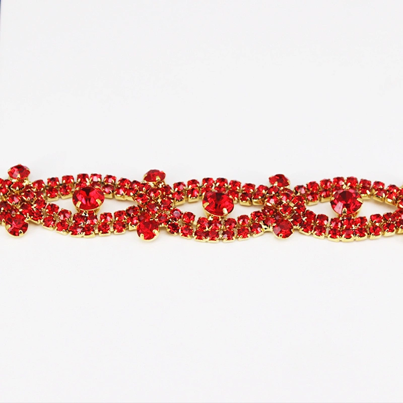 Best selling high-grade red rhinestones diy handmade dress belt diamond glass chain trims