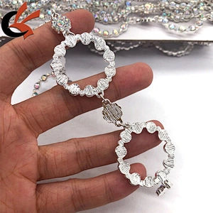 Costume Trimming silver metal AB crystal rings chain trims