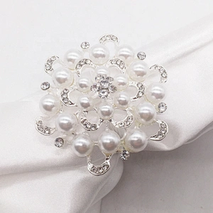Cheap White Pearl Rhinestone Napkin Ring For Tablewares Decorations