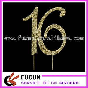Large Rhinestone gold Crystal Quinceanera 16 Birthday Number Cake Topper