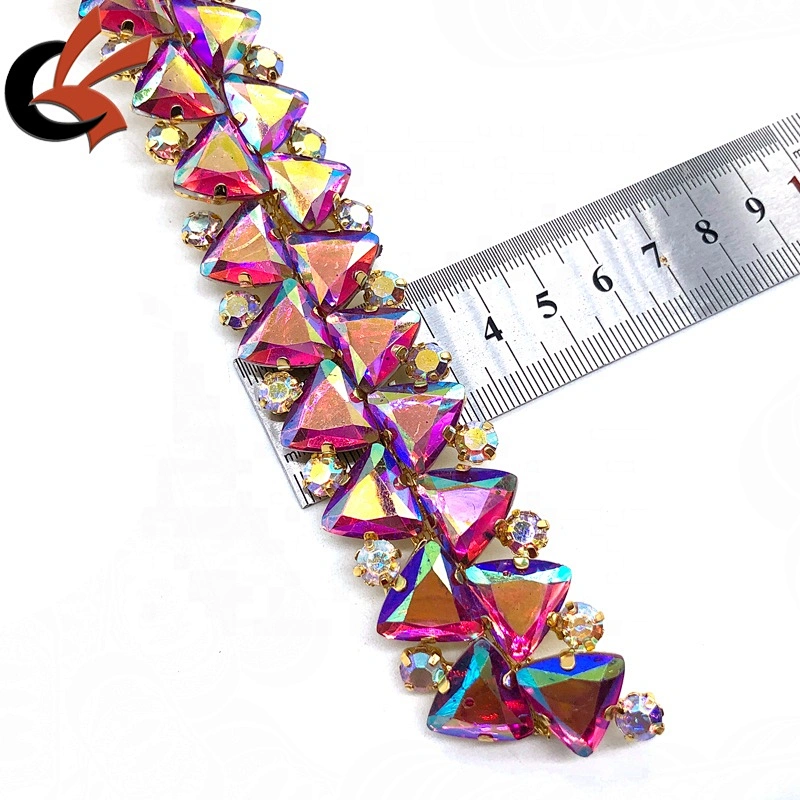Colorful fancy AB colors chain crystal rhinestone trimming for clothes