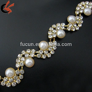 gold metal clear rhinestone bridal trimming chain