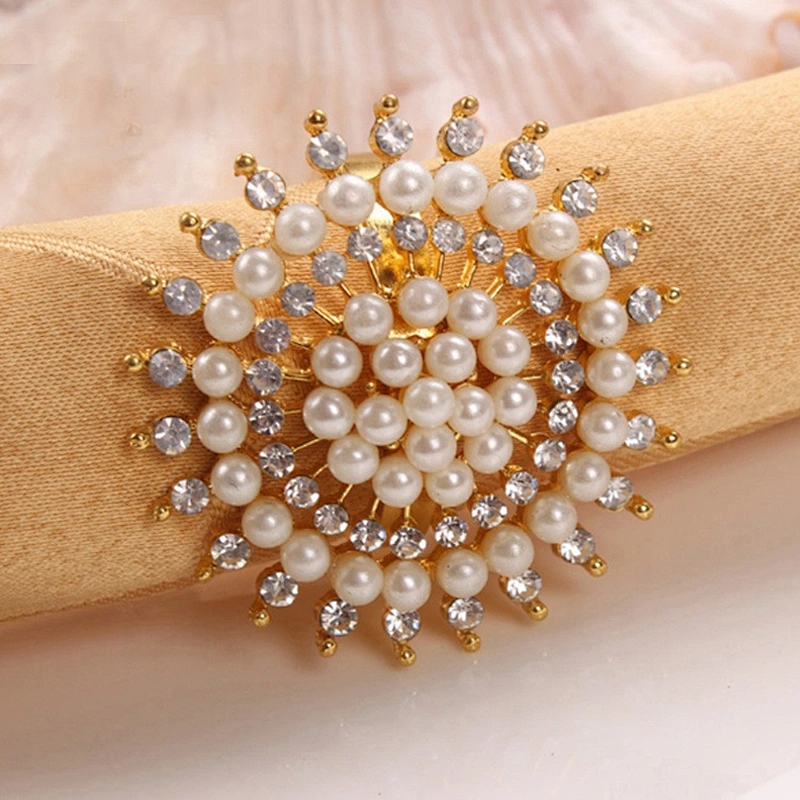 60mm Fashionable New Arrival Hotel Wedding Decorative Pearl Beads Rhinestone Napkin Ring