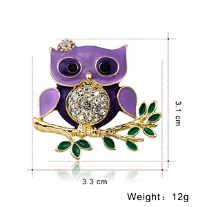 gold tone enamel cute animal owl brooch pin
