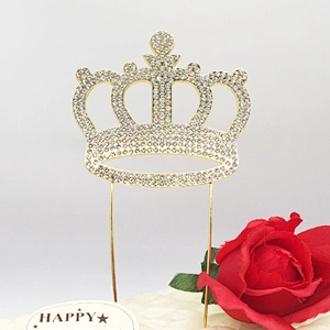 gold plated wedding birthday tiara crown shape crystal cake topper cake decoration