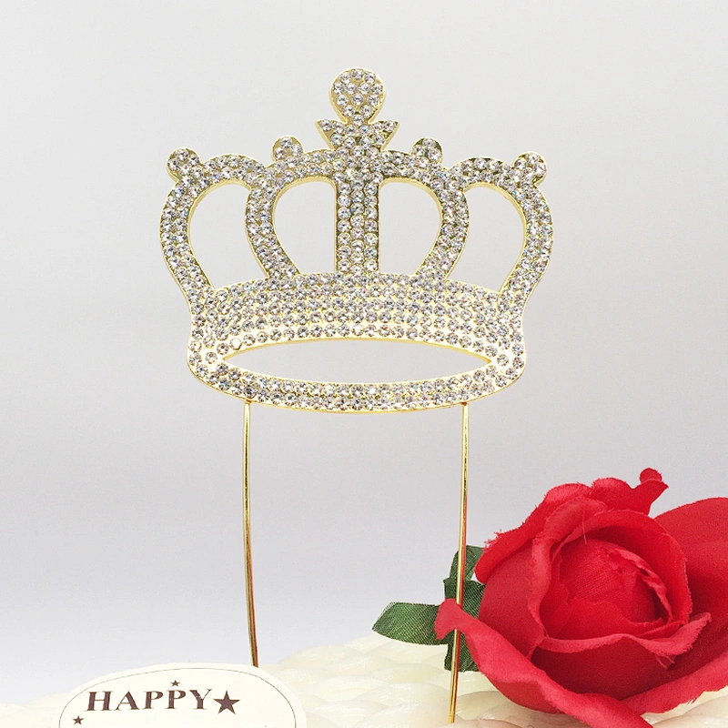 gold plated wedding birthday tiara crown shape crystal cake topper cake decoration