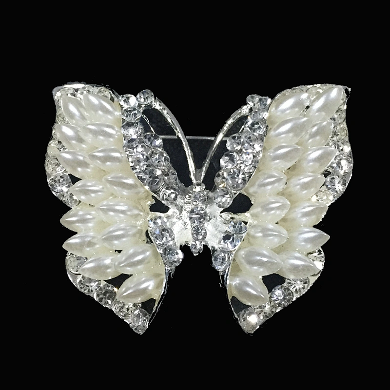 Wholesale Cheap Jeweled Ivory White Pearl Crystal Butterfly Wing Brooches