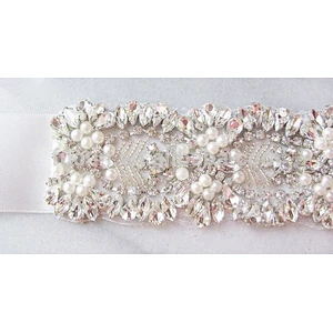 bridal work design flower embroidery mesh fabric beaded bridal lace applique for wedding dresses