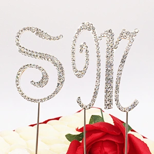 Wholesale Diamond Cursive Letter M Initial Name Alphabet Rhinestone Monogram Cake Topper