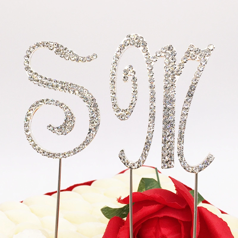 Wholesale Diamond Cursive Letter M Initial Name Alphabet Rhinestone Monogram Cake Topper