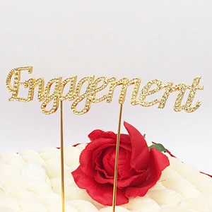 Golden Engagement Valentine's Day Occasion Wedding Rhinestone Cake Topper