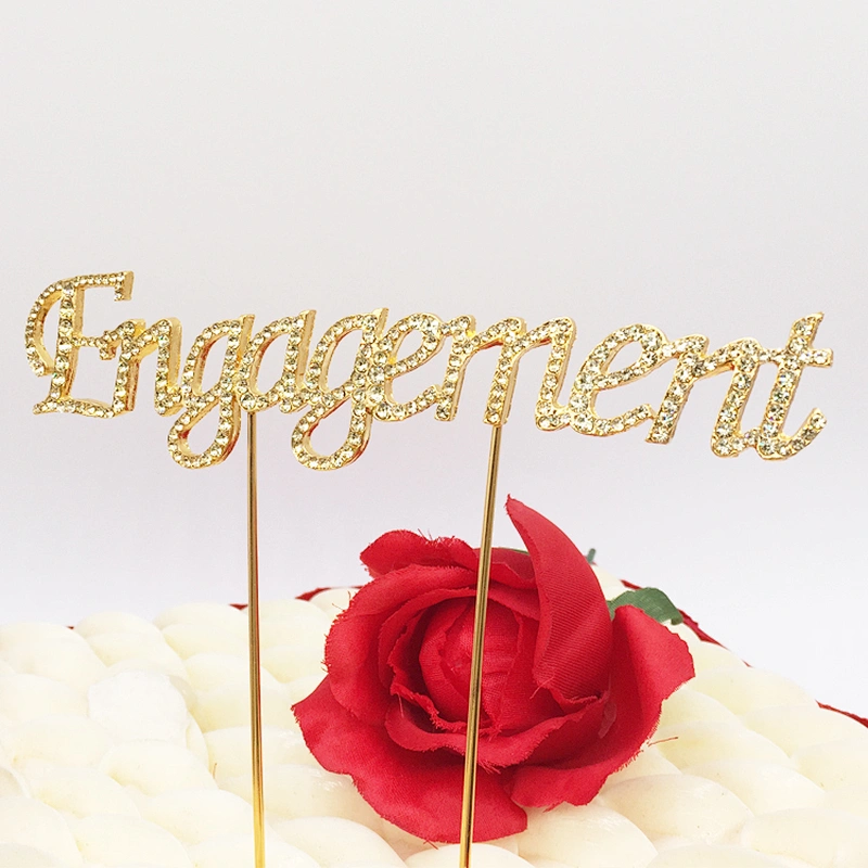 Golden Engagement Valentine's Day Occasion Wedding Rhinestone Cake Topper