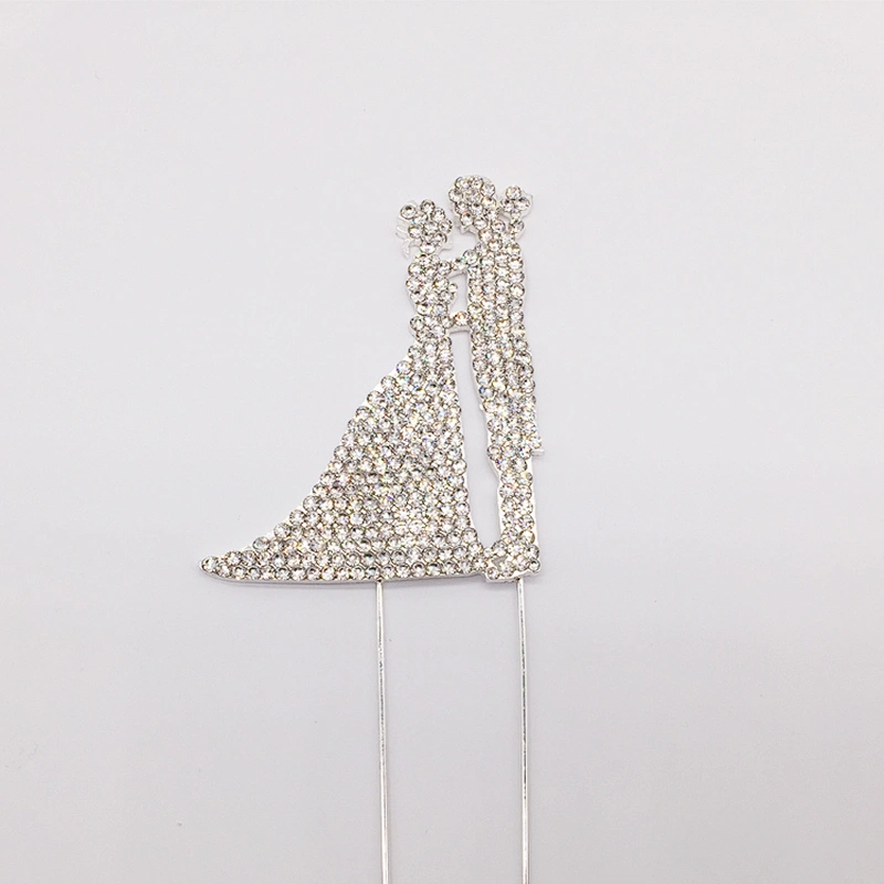 2018 New Cake Accessory Bride and Groom Wedding Metal Rhinestone Cake Topper
