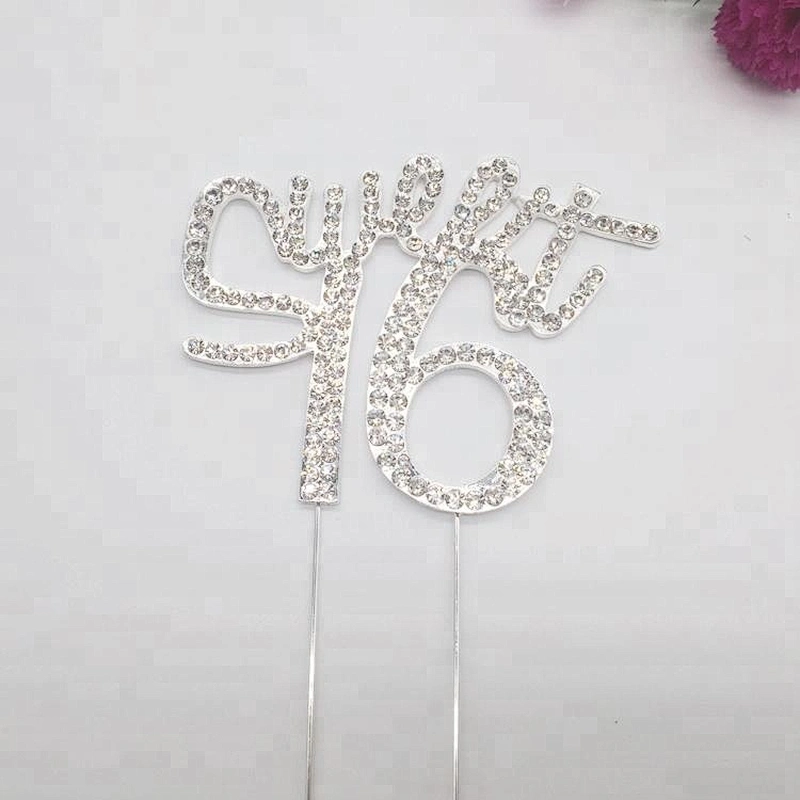 China Factory Custom SIXTEEN 16 Birthday Party Rhinestone Anniversary Crystal Cake Topper