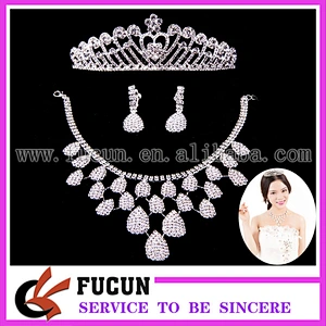 wholesale Bridal Wedding Bride Silver Rhinestone Necklace Earring Jewelry Set Women