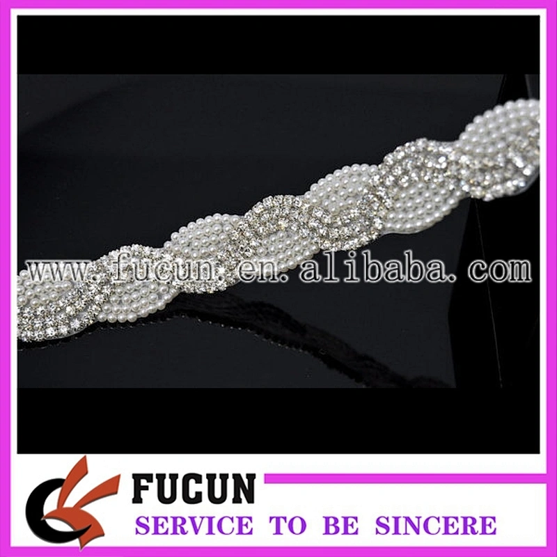 Bridal Sash Crystal Rhinestone Pearl Applique Patch Motif