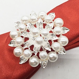 bulk wholesale pearl rhinestone flower napkin rings for wedding table decoration